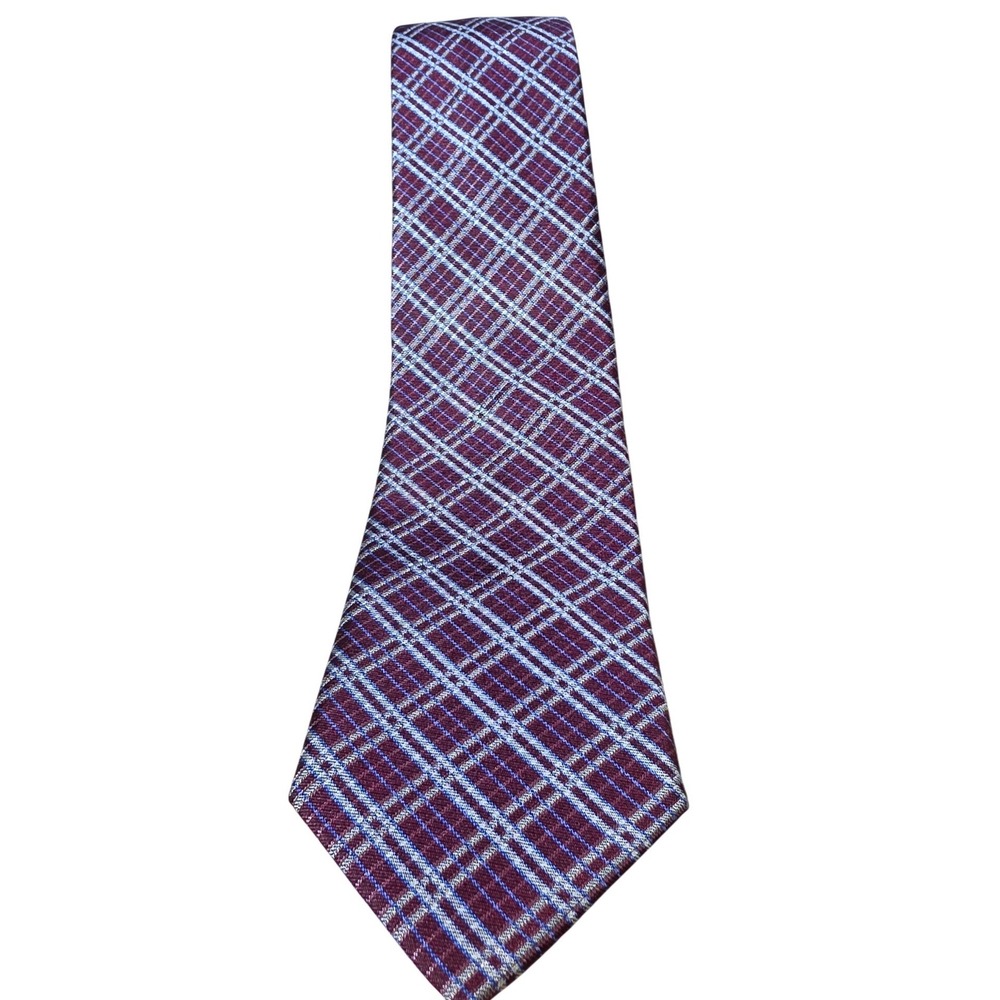 BLACK by Saks Fifth Avenue Mens Burgundy Plaid 100 Silk Dress Tie